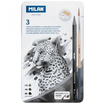 Milan Estuche Caja Metal Dibujo: 3 Lápices Acuarelables + Sacapuntas + Goma Milán