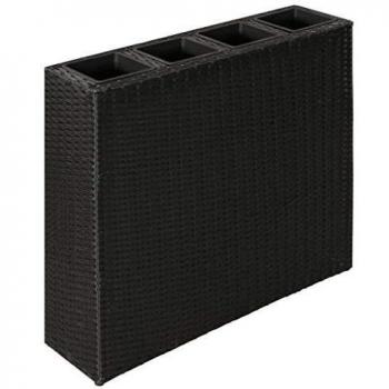 Jardín cama elevada con 4 macetas en Polyrattan negro