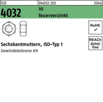 100 Stück Sechskantmutter M22 ISO 4032 feuerverzinkt