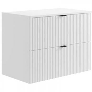 Mueble flotante con lavabo estriado y tablero blanco