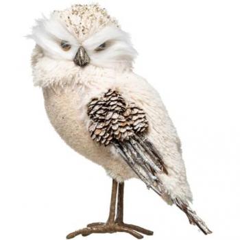 Hibou de Noël Beige Pailleté avec Pommes de Pin