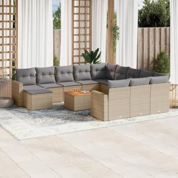 Conjunto de sofás de jardín con cojines beige 13 piezas ratán
