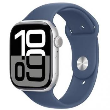 Apple Watch Series 10 Cellular 46mm Silver Aluminium Smartwatch with Denim Sport Band, M/L