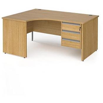 Ergonomic Left-Hand Desk with Silver Pedestal and Three Drawers – Contract 25