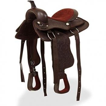 VidaXL Western Saddle, Headstall & Breast Collar, Real Leather, 17 Brown