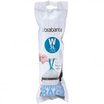 Brabantia Sacchetti per Spazzatura W 5 litri, Bianco, 20 sacchetti per rotolo