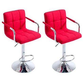 Barstühle Lucy (2‑Pack) – Stoffbezug Rot, chromfarbenes Gestell, höhenverstellbar