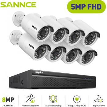 Sannce 8‑Channel PoE NVR System – 5MP Smart IR Cameras