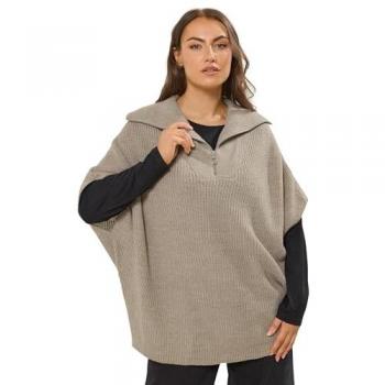 Yours Curve Kurzärmeliger Jumper in Braun mit Reißverschluss