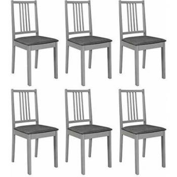 Six-Piece Wooden Dining Chair Set with Gray Cushions