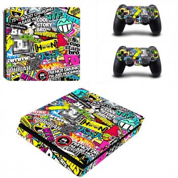 DOTBUY Ps4 Slim Playstation 4 Slim Consola Skin de Vinilo y 2 Skins para Controladores Dualshock (Graffiti)