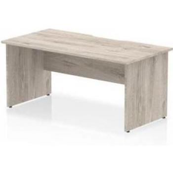 Impulse 1600 × 800 mm Office Workstation – Scalloped Edge, Grey Oak Panel, End Leg Design