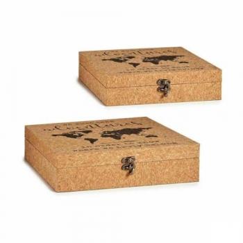 Cajas Decorativas Mapamundi MDF Marrón Corcho (6 Unidades)