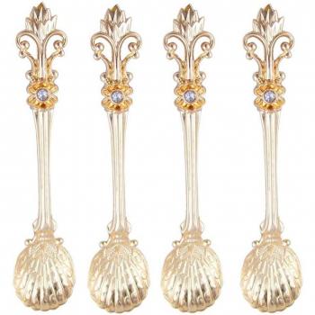 Antique Style 4Pcs Metal Carved Coffee Spoon Set