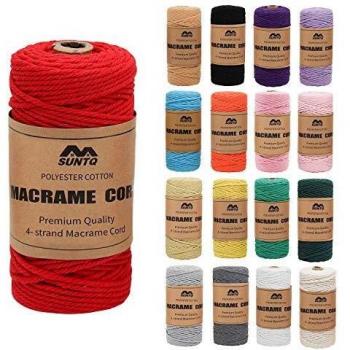 SUNTQ DIY Makramee Garn 4-lagig Baumwolle (3mm x 100m), Rot