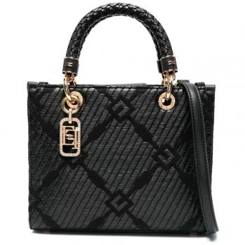 Elisabetta Franchi Black Shopping Bag with Accent