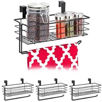 4 Cestas de Almacenaje Colgantes con Soporte para Papel, Color Negro