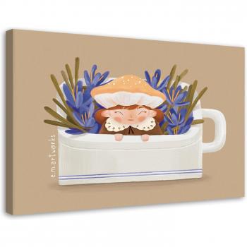 Stampa Fungo Creativo per Bambini – Tela 60x40 cm, Tono Beige