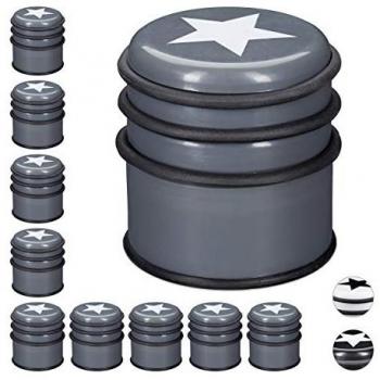 Set di 10 Fermaporta a Pavimento con Stella, 8 cm, Grigio Scuro