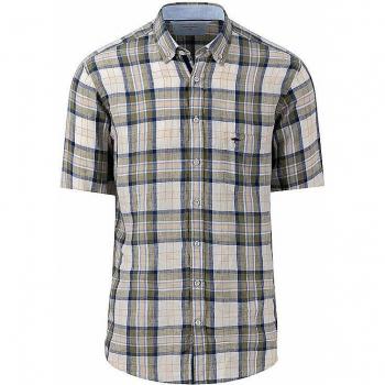 FYNCH HATTON Casual Fit Leinenhemd olive für Herren, Größe L mit Logoprägung