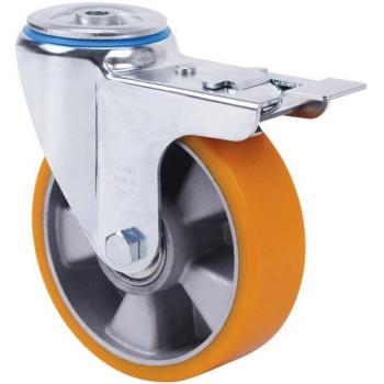 Rueda Alex 100 mm: Freno Giratorio M12, Alumínio‑Poliúr. Naranja, Bolas de Cojinete