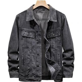 Coton noir vintage : veste denim à revers lâches pour hommes