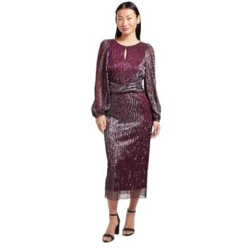 DP Women’s Petite Luxe Sparkle Plissé Midi Dress – Pink Size 6