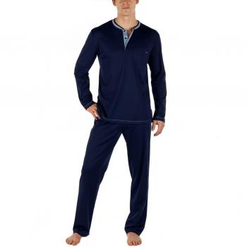 Calida Herren Pyjama Chill Out, Zweiteilig, Größe L, Einfarbig, Blau