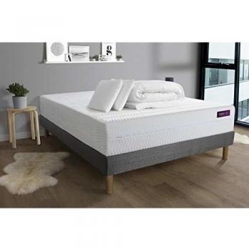 Matelas Memo Bio 140x190 + Sommier Gris 5 Zones de Confort