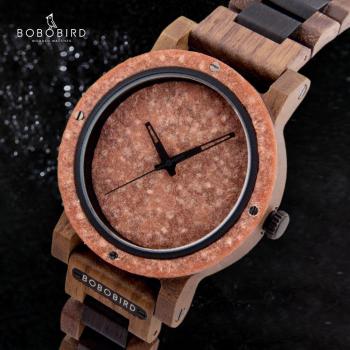 Men's Handmade Wooden Strap Watch with Natural Stone and Japanese Quartz