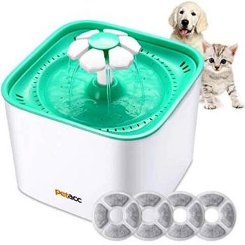 Petacc Haustier Wasserspender, 2L, Trinkbrunnen für Katzen und Hunde, 4 Filterelemente