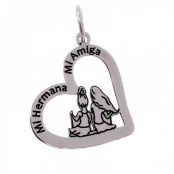 Colgante de plata ley 925 mujer 20 mm corazón calado hermanas
