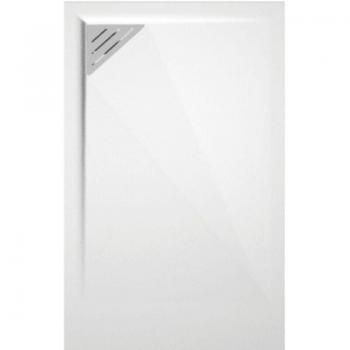 Receveur de douche blanc Mirlo 80x140 cm Trinity extra plat grille à gauche en résine minérale