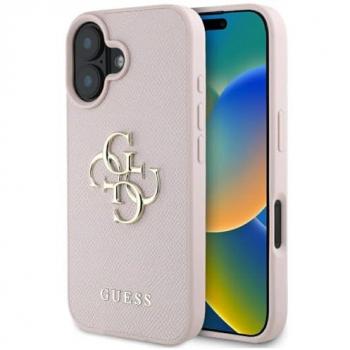 Cover in PU Grained Big 4G con Logo Classic Guess per iPhone 16 6,1 Rosa
