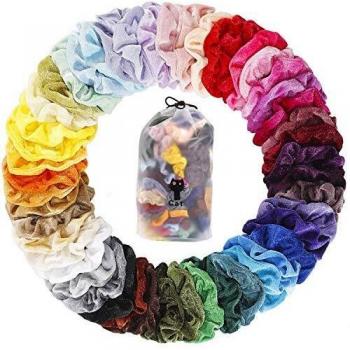 Elegante Scrunchie-Box 50 Stück – Samt-Haarbänder Bobbles in vielen Farben