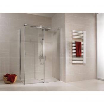 Porte de douche coulissante Schulte + paroi fixe, 120 x 80 x 200 cm, ouverture droite, verre anticalcaire