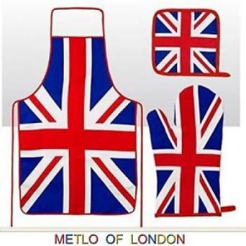 UK Flag Chef's Apron with Cooking Mitts and Pot Holders