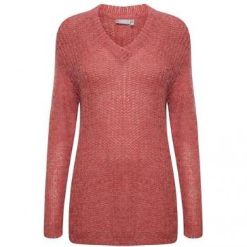 Fransa Grobstrick V-Pullover Damen XL Coral Paradise Melange