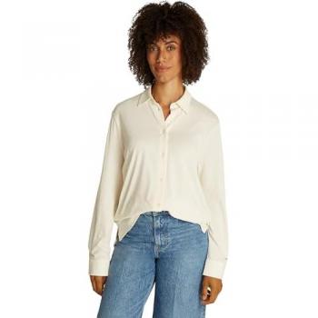 Tommy Hilfiger Women's Classic Blouse – Ecru, Regular Fit, Logo-Applikation, Größe M