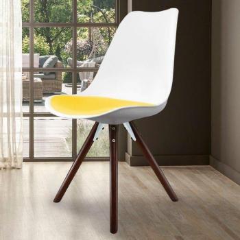 Soho Yellow Plastic Dining Chair with Dark Wood Pyramid Legs