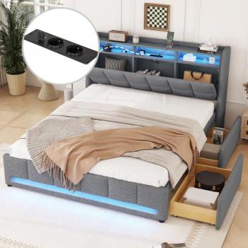 Lit Moderne 140x200 cm avec Éclairage LED et Rangement