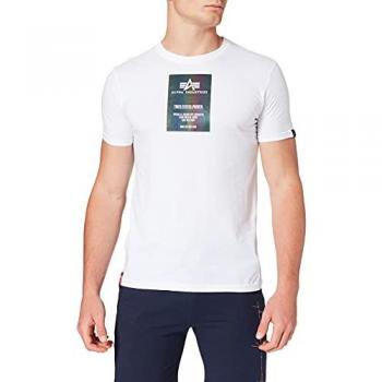 Alpha Industries Men's White Short Sleeve T-Shirt with Rainbow Reflective Label Size L