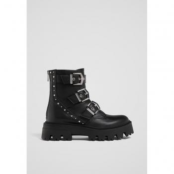 Flat Buckle Biker Ankle Boots by Stradivarius (Black, 7)