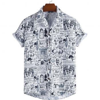 Men's Short Sleeve Pink Hawaiian Shirt with Dinosaurs