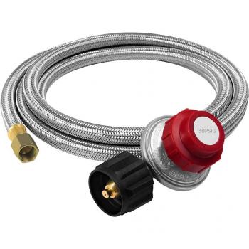 Adjustable 0-30 PSI Propane Regulator with 4ft Hose for Grills and Campers