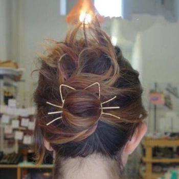 Stylish Cat Motif Metallic Hair Slide and Bun Holder