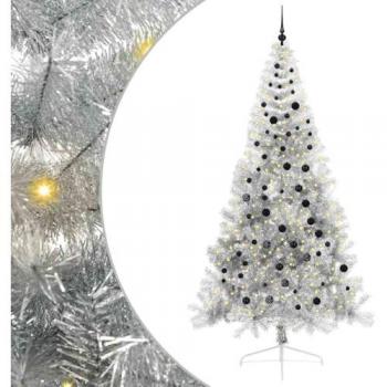 Sapin de Noël artificiel 240 cm pré-éclairé, finition argent, PET