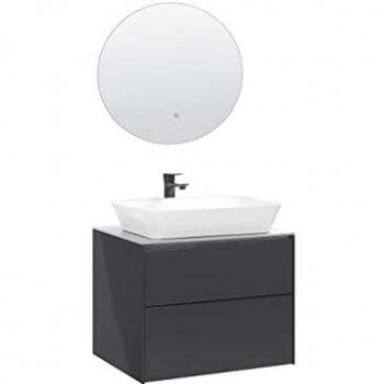 Estantería de baño con espejo iluminado y lavabo de cerámica