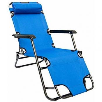 Sedia a sdraio blu con poggiatesta e poggiagambe