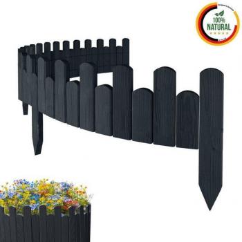 Bordure de jardin anthracite en bois 200 cm × 15 cm – clôture d’extérieur, piquets ancrés